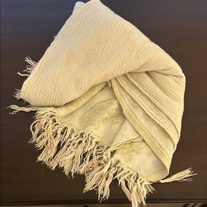 Lucky Brand Cream oversized scarf  with beaded Fringe